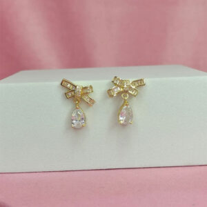 Gold-Tone Elegant Bow Stud Earrings for Women & Girls